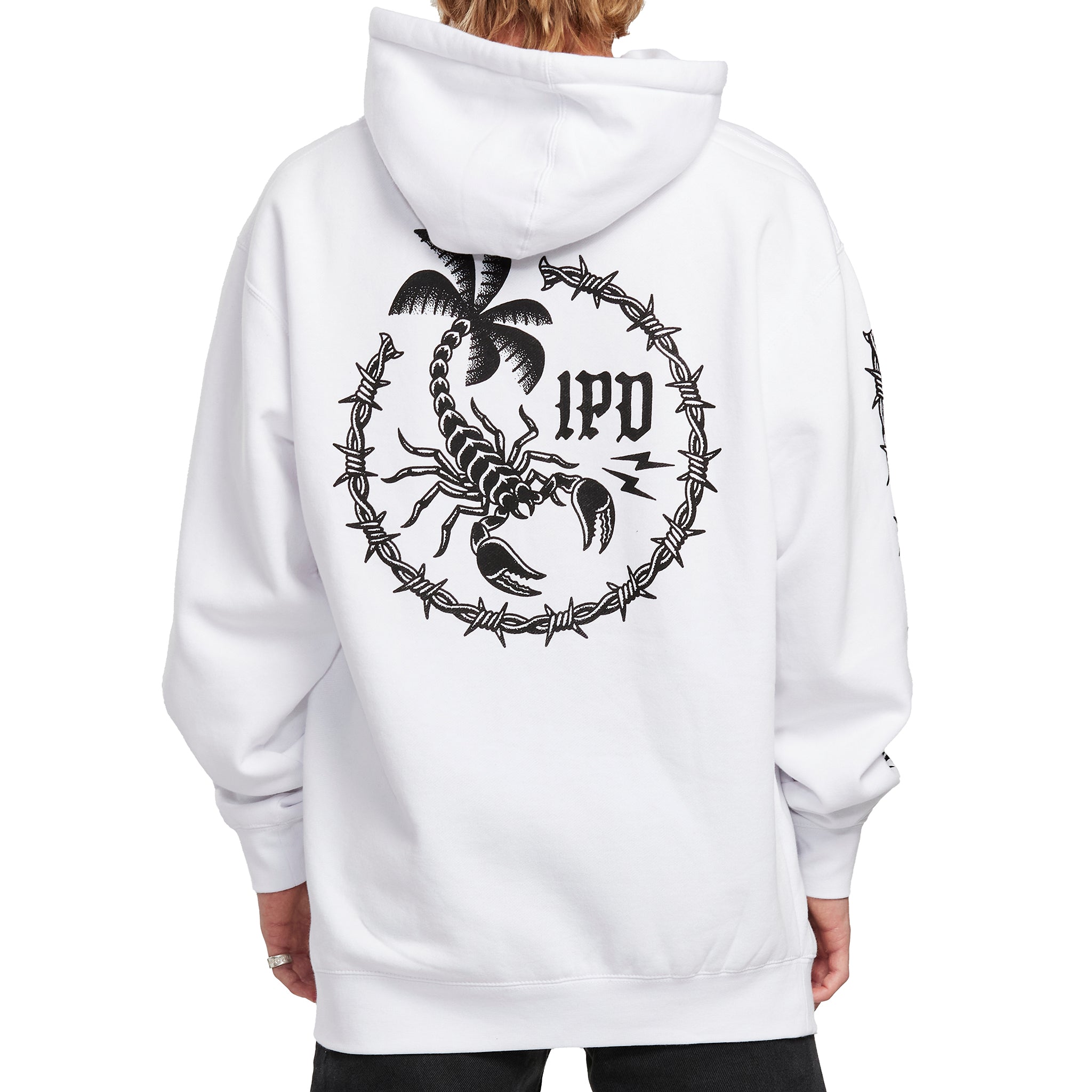 iirot イロットPadded Hoodie white UABY バラクラバ Metallic Nature Hoodie | Barb Wire & Scorpion Print | Cotton/Poly