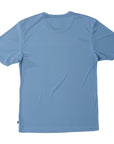 Back of a light blue polyester water resistant short sleeve Low Key Surf Shirt.
