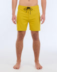 The B100 Chase boardshort features a 16” length and solid yellow coloring with a black and white striped side taping. It also has a waistband tie, side zipper pocket, and a black IPD logo patch halfway up the left leg taping.