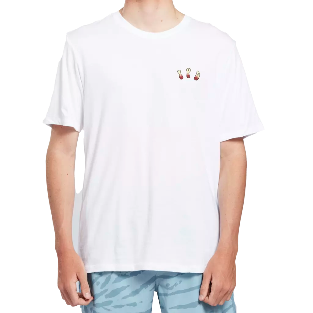 Plain white tee with small I P D letters over the heart front