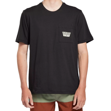 Black tee with I P D labeled front chest pocket.