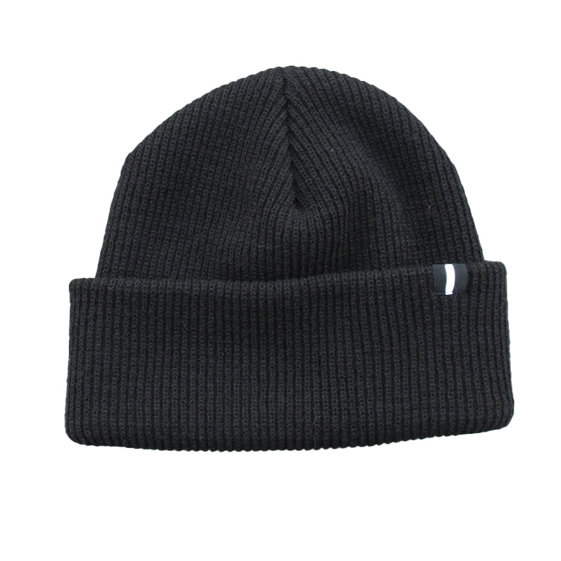 Black Acrylic Watchcap Beanie with Flag Label - Warm and Stylish Knit Hat for Cold Weather