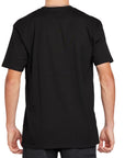 Back view of a black graphic tee with a simple, solid design, offering a comfortable fit for everyday wea