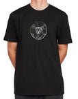 Front view of a black graphic tee featuring a distressed vinyl record design with an "IPD" logo, perfect for music lovers with a vintage twist.