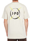 Back view of the cream Bolt Short Sleeve Tee showing the large IPD logo with four bold lightning bolts on the back.