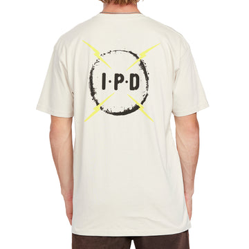 Back view of the navy Bolt Short Sleeve Tee showcasing the bold IPD logo with striking yellow lightning bolts.

