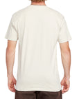 Back view of a bone-white graphic tee with a clean, solid design, offering a soft and comfortable fit for casual style.