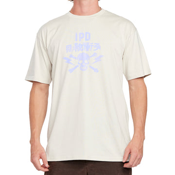 Front view of a black graphic tee featuring a bold skull and lightning design with "IPD" text, delivering an edgy, rebellious look.
