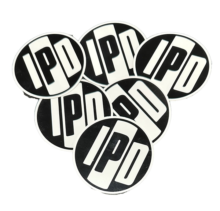 IPD logo circle stickers in black and white