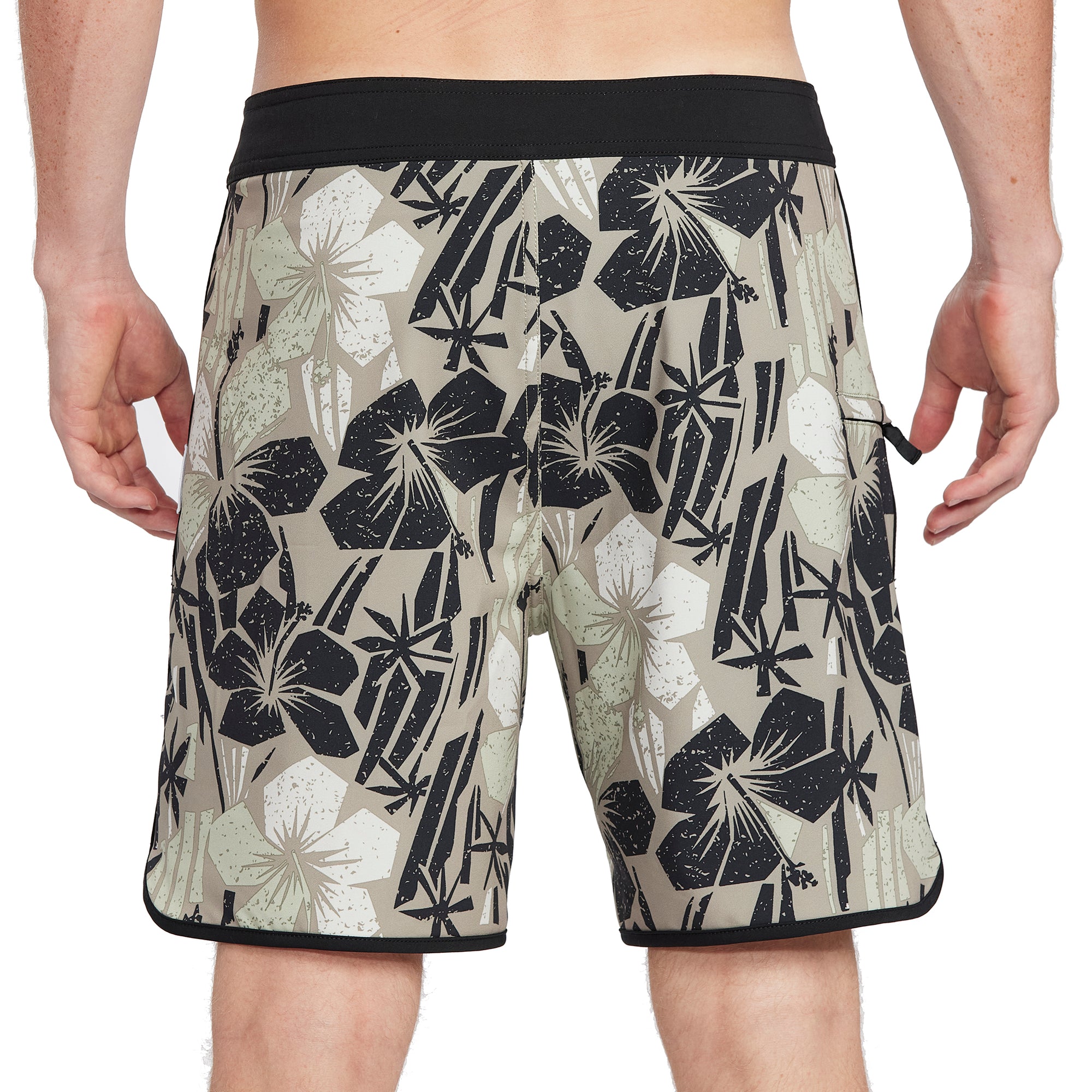 Floral Glassy 18-inch Boardshort - Back View | Classic Floral Design Boardshorts with Welt Pocket and Signature Zipper Pull