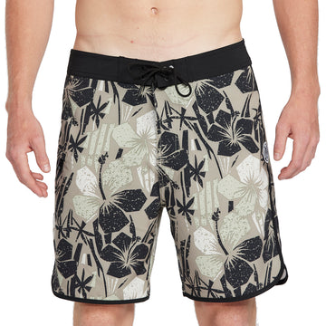 Floral Glassy 18-inch Boardshort - Front View | Stylish Recycled Polyester Boardshorts with Scallop Hem and 4-Way Stretch