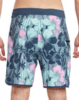 Floral Glassy 18-inch Boardshort in Pacific Blue - Back View | Classic Floral Design Boardshorts with Contrast Waistband and Signature Details