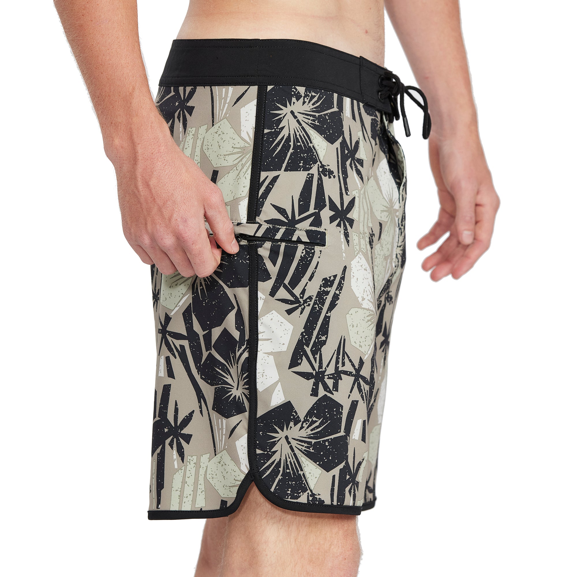 Floral Glassy 18-inch Boardshort - Side View | Comfortable Boardshorts with Hidden Zipper Pocket and Contrast Waistband