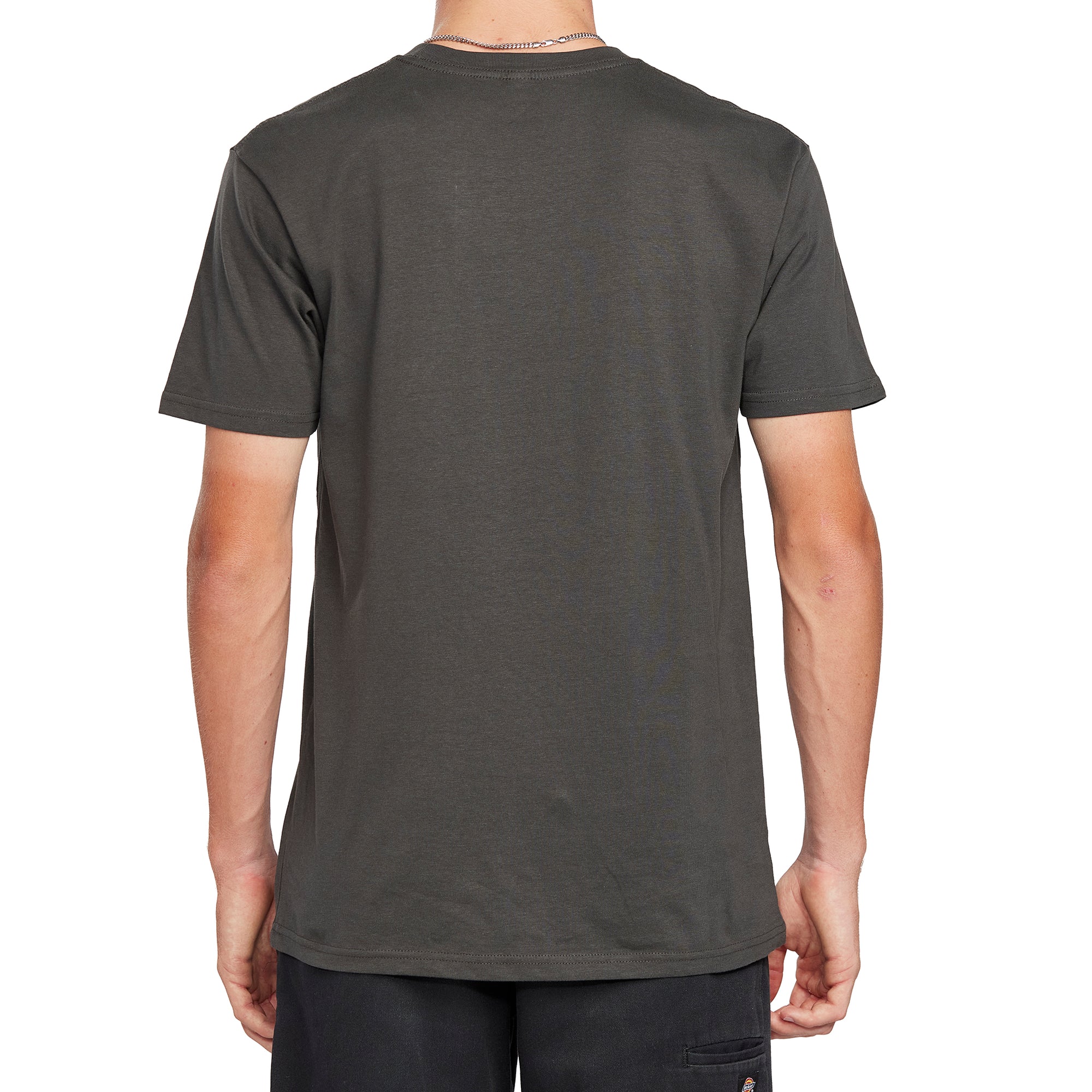 Back view of IPD Surf Everyday graphic tee in dark olive, showcasing a plain design with soft cotton fabric for everyday comfort and durability.