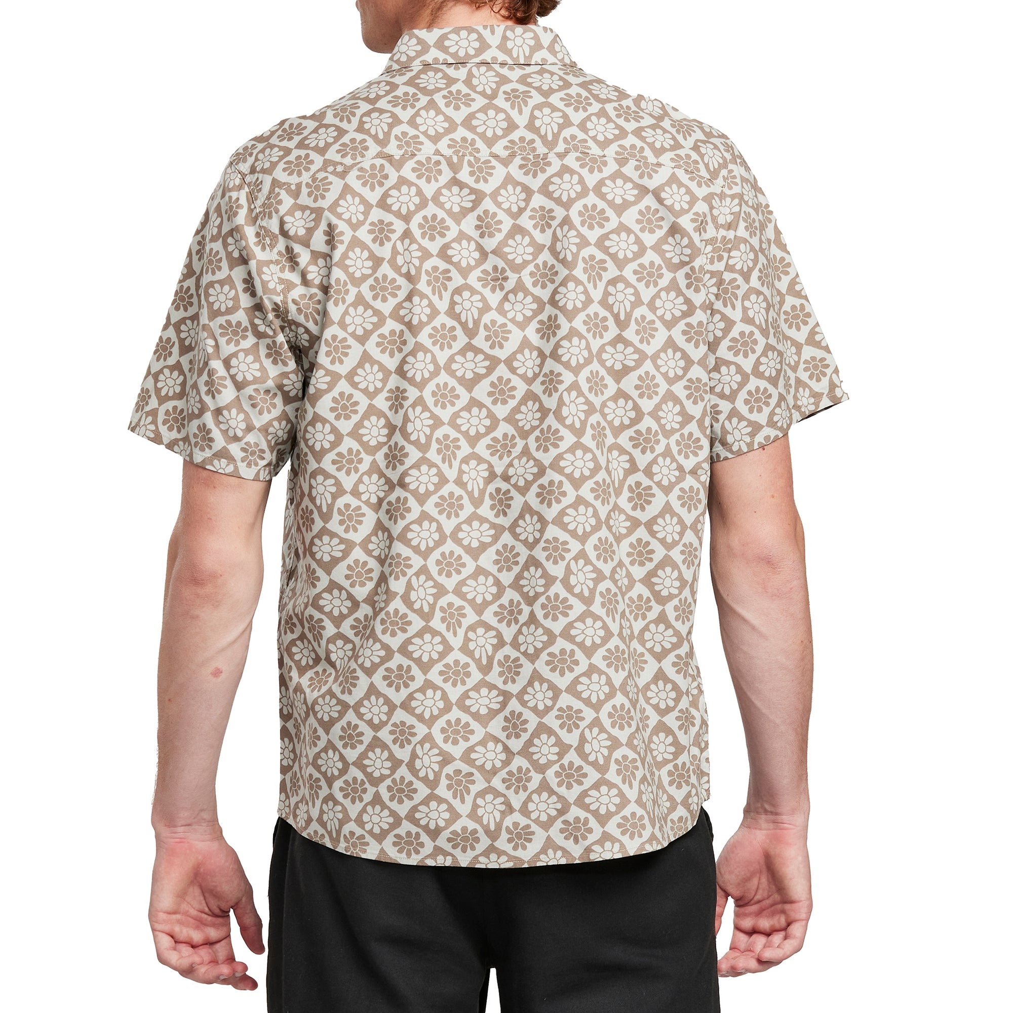 Detailed back view of the IPD Rudy short sleeve woven shirt, showcasing the floral pattern.