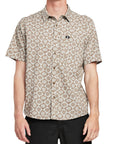 Front view of a man wearing the IPD Rudy short sleeve woven shirt with a floral pattern.