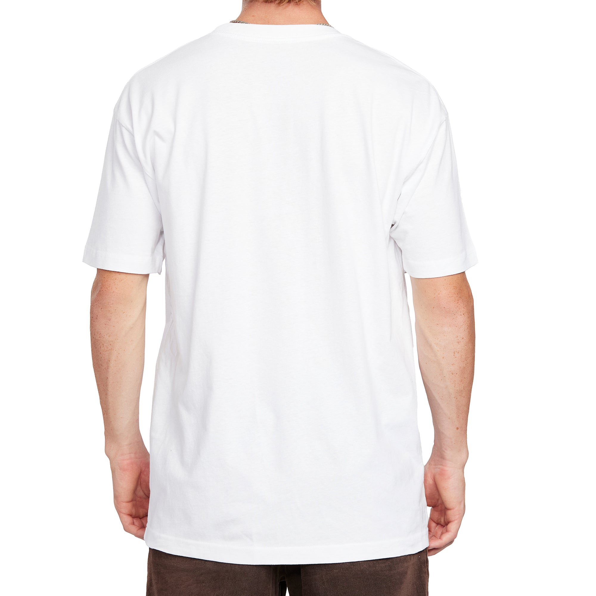 Back view of the white IPD Surf Everyday graphic tee in solid olive drab, showing the minimalist design with a smooth finish and classic crew neck.