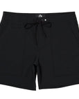 Solid black boardshorts front.