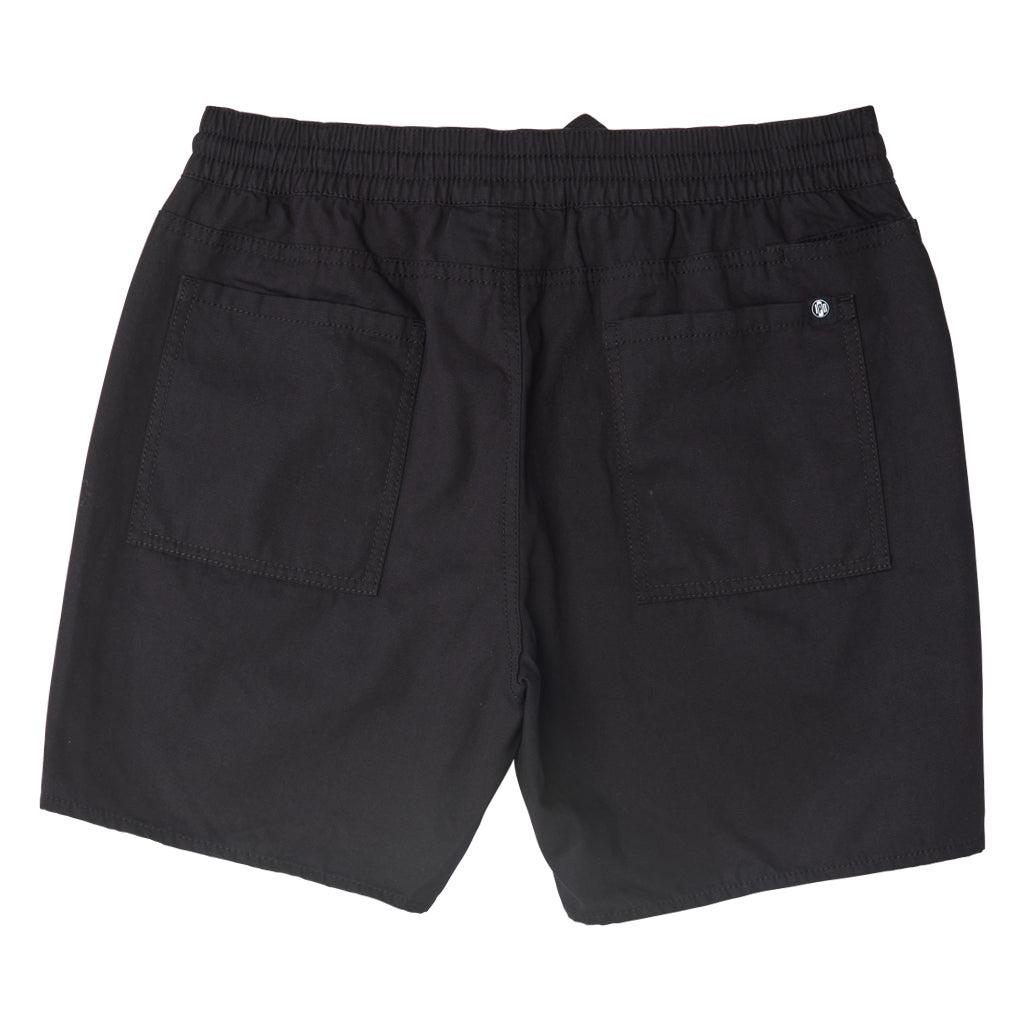 black - rear view of the foundation e-wasit walkshort in black showing the double pockets on rear side and elastic waist 