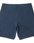 navy - rear view of mens carter hybrid walkshort in navy showing two rear pockets one with zipper and one without along with belt loops along waist 