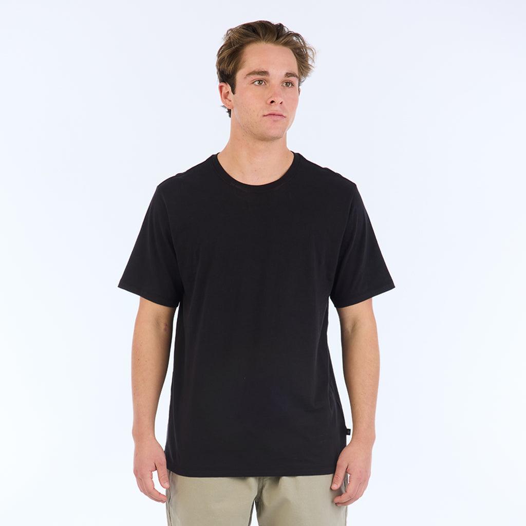 The Foundation Super Soft Tee is our comfortable super soft tee in black with no logo or branding besides a small square side flag on the ____ seam.