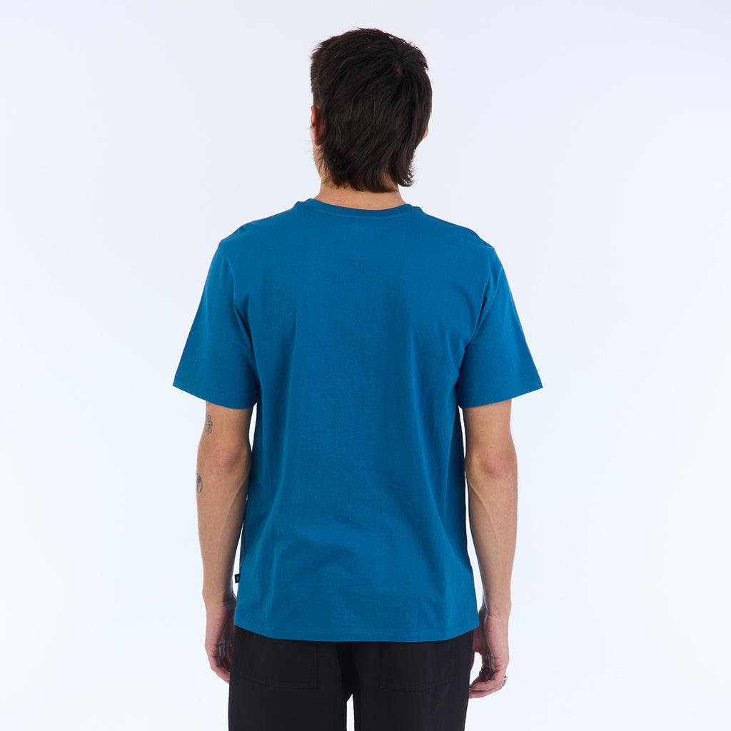 The Foundation Super Soft Tee is our comfortable super soft tee in blue with no logo or branding besides a small square side flag on the ____ seam.