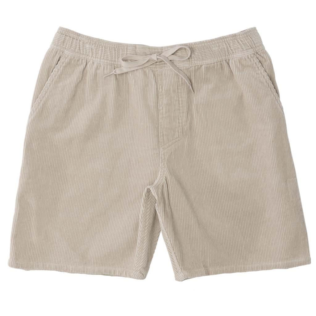 The Wales short is an 18” walkshort that features a corduroy fabric in the color dune gray and an elastic waistband built to hug your waist. The short features a waistband tie, two front and back pockets, and a black IPD label on the back right pocket.